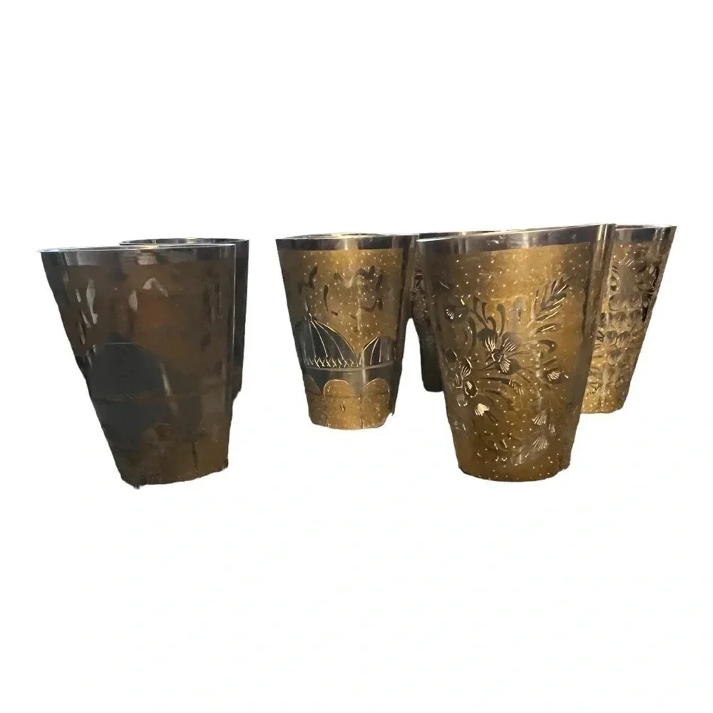Vintage etched coffee pot with cups